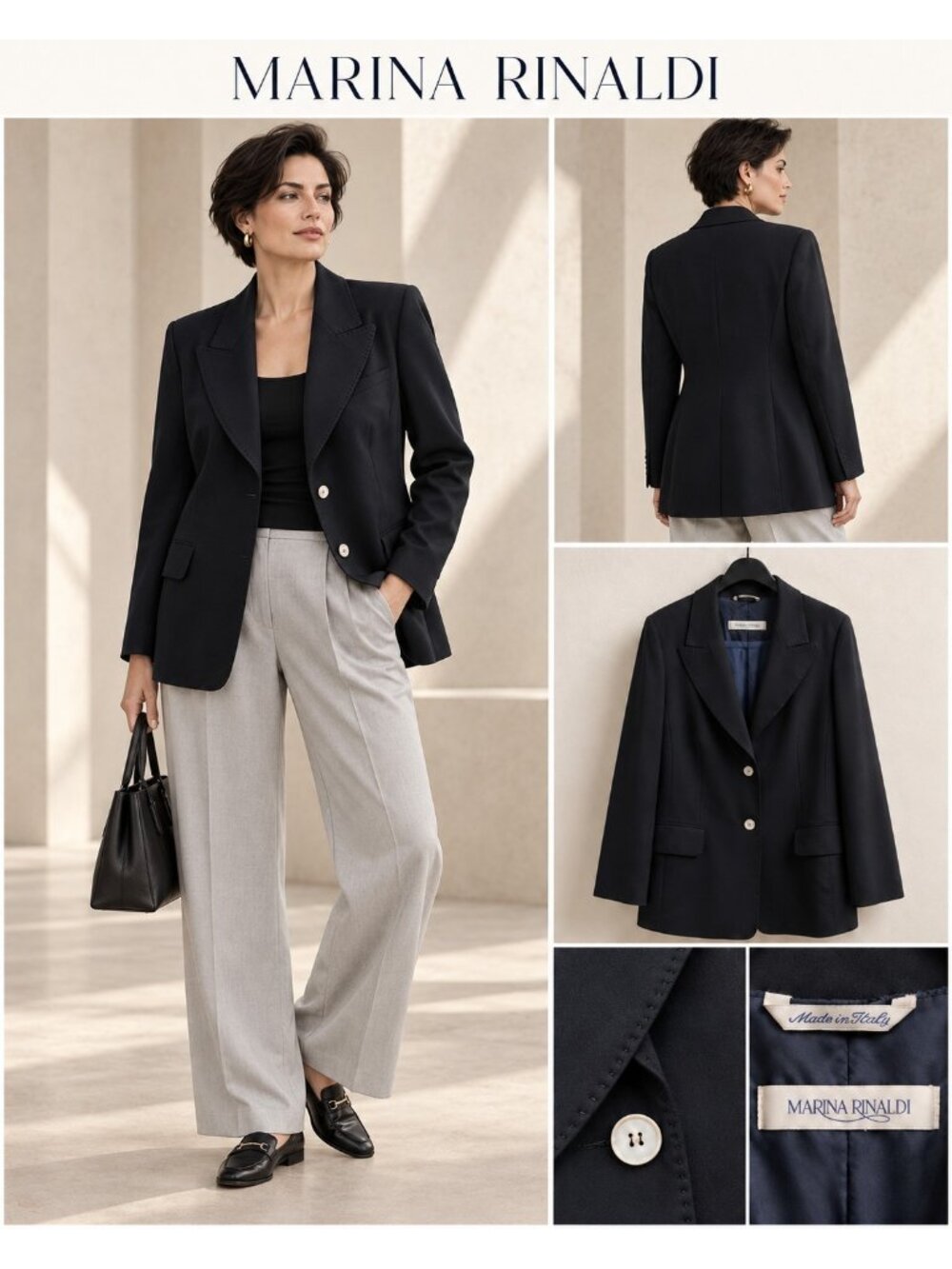 Marina Rinaldi Black Triacetate Blazer Made in Italy Size 23 US 14
